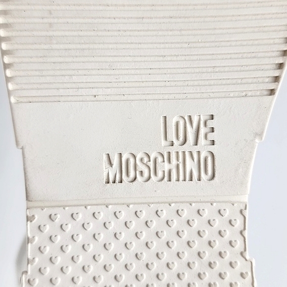 LOVE MOSCHINO Women's White Leather Low Top Trainers Sneakers Logo Fabric Sz 40 - Picture 12 of 16